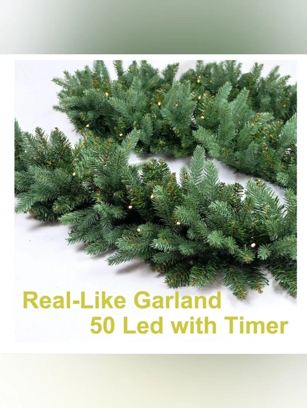 Classic Pre-Lit Green Pine Garland with Warm LED Lights. 9 feet. NWT.